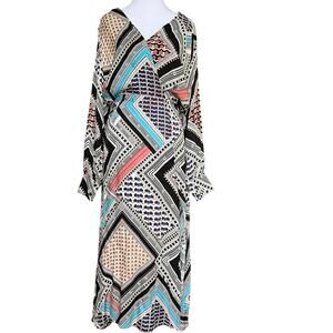 Reiss Alegra Scarf Print Midi Dress Viscose Long Sleeve UK 10 US 6